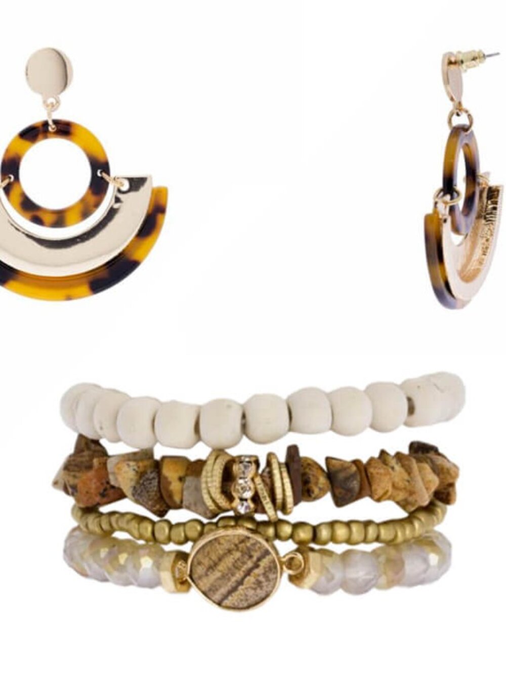Clique Statement Earrings & Natural Jasper Beaded Bracelet Set